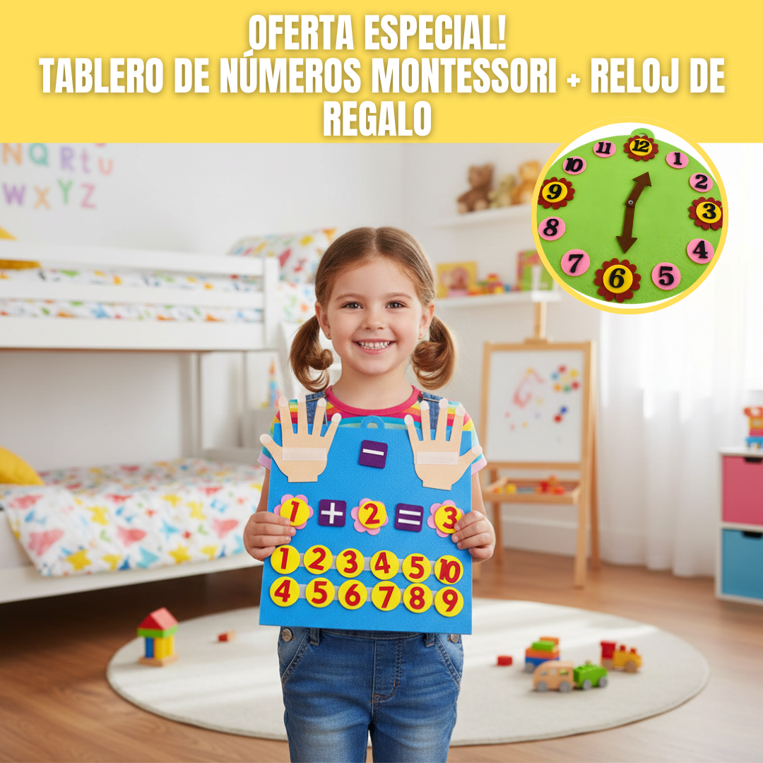 Pack Montessori Educativo - Tablero númerico + reloj de REGALO