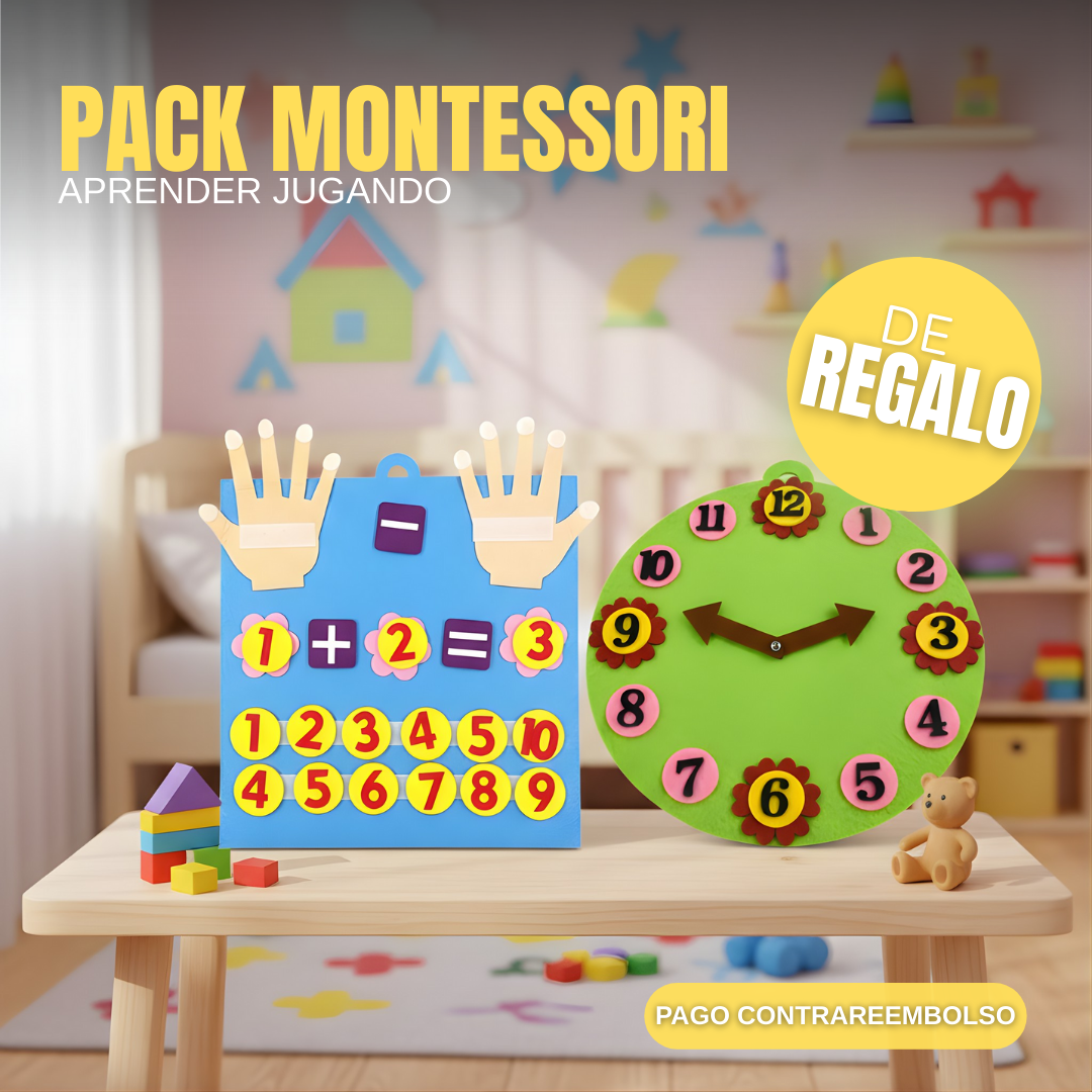 Pack Montessori Educativo - Tablero númerico + reloj de REGALO