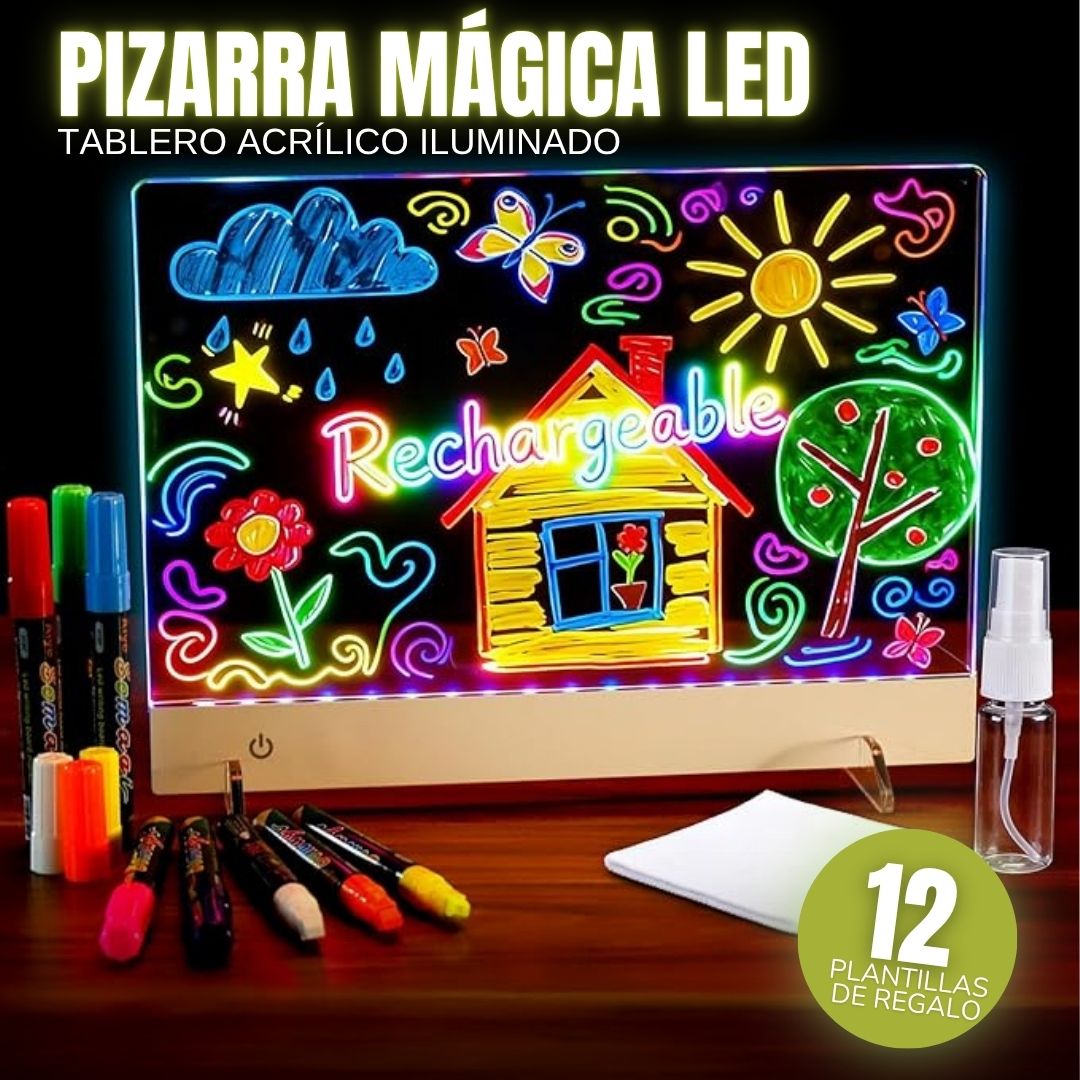 Kit Pizarra Magica Led (+ 7 Rotuladores + 12 Plantillas)
