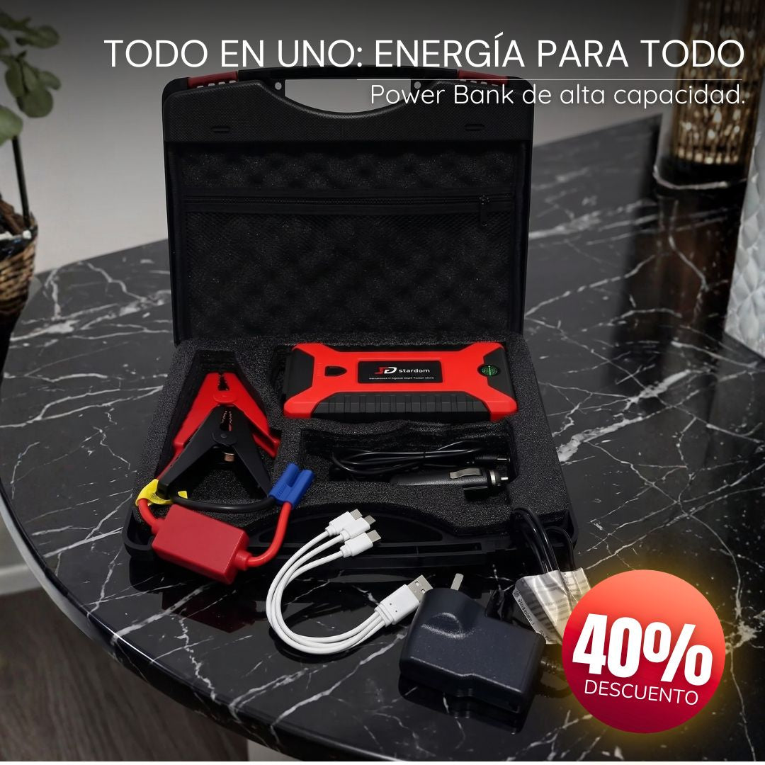 Arrancador Portátil 3 en 1 para vehículos – Batería Externa y Linterna LED