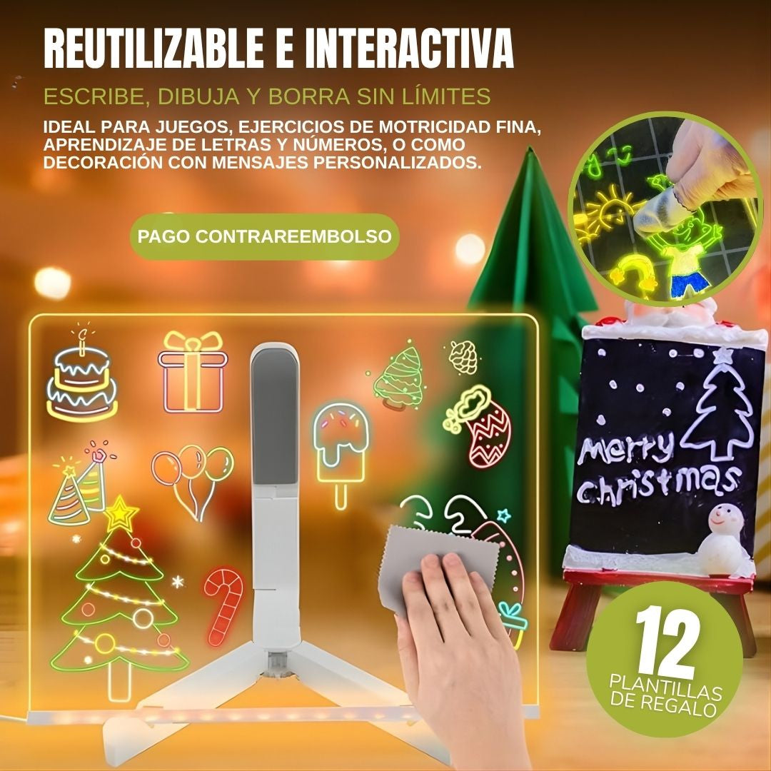 Kit Pizarra Magica Led (+ 7 Rotuladores + 12 Plantillas)