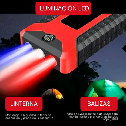 Arrancador Portátil 3 en 1 para vehículos – Batería Externa y Linterna LED
