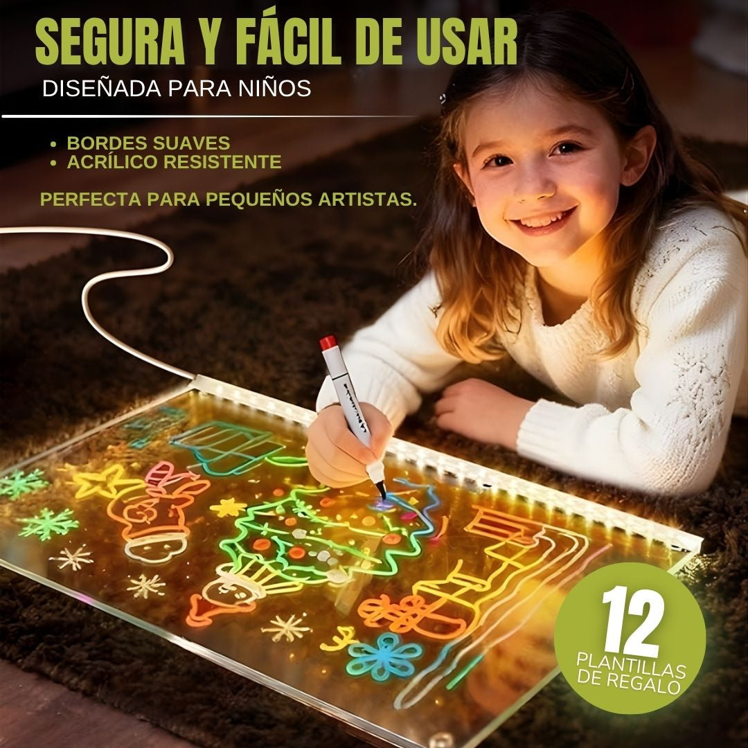 Kit Pizarra Magica Led (+ 7 Rotuladores + 12 Plantillas)