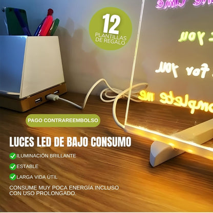 Kit Pizarra Magica Led (+ 7 Rotuladores + 12 Plantillas)