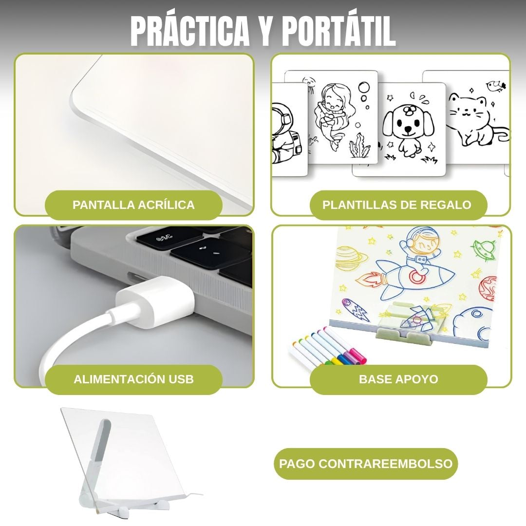 Kit Pizarra Magica Led (+ 7 Rotuladores + 12 Plantillas)