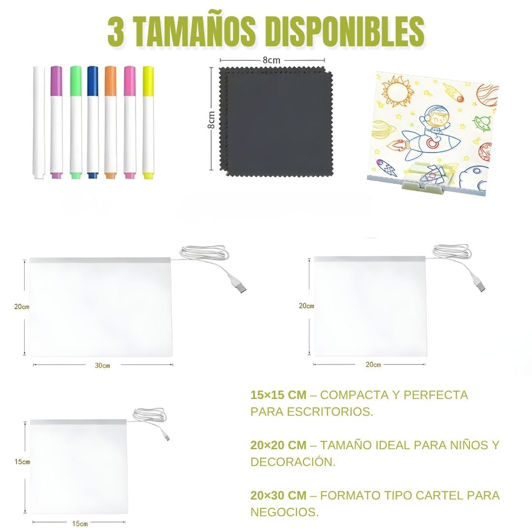 Kit Pizarra Magica Led (+ 7 Rotuladores + 12 Plantillas)