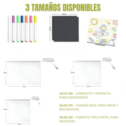 Kit Pizarra Magica Led (+ 7 Rotuladores + 12 Plantillas)