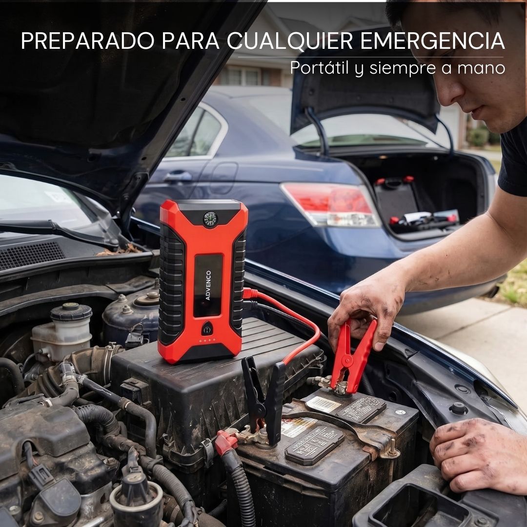 Arrancador Portátil 3 en 1 para vehículos – Batería Externa y Linterna LED
