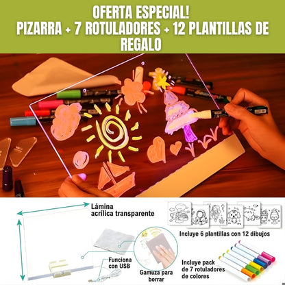 Kit Pizarra Magica Led (+ 7 Rotuladores + 12 Plantillas)
